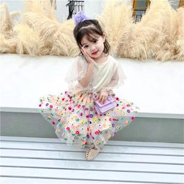 Kledingsets Kinderkleding kinderkanthoes en tule bloemenprint rok schattig tweedelig outfit voor meisjes 2 3 4 5 6 7 jaar