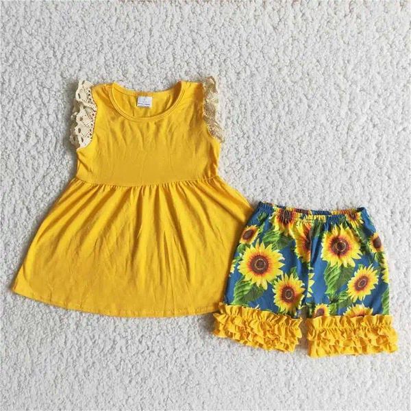 Vêtements Ensembles Kids Clothes Girl Girl Sunflower tenue Ruffle Shorts Set Boutique Children's for Summer