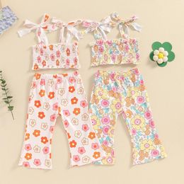 Kledingsets Kinderkleding Girls 2 -delige outfits Bloemprint Sterren Mouwloze Camisole en Elastische Flared Pants Set Zomer Baby