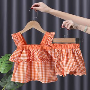 Kledingsets Kinderkleding Meisjes Ruches Mouwloze zomer Spaanse tops Shorts 2pcs Outfits 230327