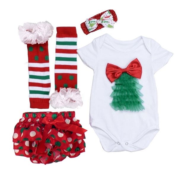 Ensembles de vêtements Vêtements pour enfants Filles Xmas Tree Festival Costume Tops PP Shorts Bébé Fille Tenues d'été Toddler 4PCS 1st Christmas Set 220915