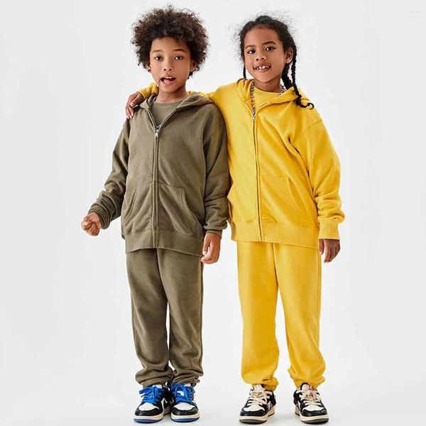 Ensembles de vêtements Ensemble de vêtements pour enfants Automne Coton Zipper Veste à capuche Pantalon de survêtement 2 PCP School Teen Boys Survêtement Printemps Casual Vêtements de sport pour filles