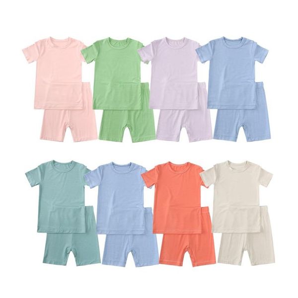 Ensembles de vêtements Ensemble de vêtements pour enfants Ensemble de vêtements en fibre de bambou pour bébé garçon / fille T-shirt et short d'été en coton pour garçons Survêtement pour enfants Livraison directe Maternit Dhoc6