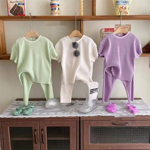 Ensembles de vêtements Enfants Vêtements Ensemble Été Enfants À Manches Longues O-cou T-shirt Tops Pantalon Deux Pièces Bébé Garçons Filles Mince Maison Pyjamas Costumes