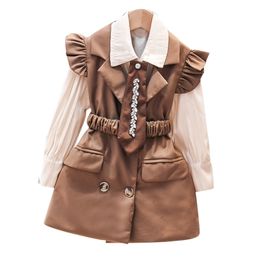 Kledingsets Kinderkleding T -shirt Vest voor Girls Solid Color Tracksuit Spring Herfst 6 8 10 12 14 221110