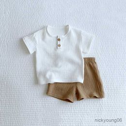 Conjuntos de ropa Ropa para niños Muslin suave Cotton Solid Top + Shorts Summer Kids Sets for Boys Girls 2023