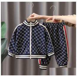 Vêtements Ensembles Enfants Designer Vêtements Garçon Imprimer Cardigan Pantalons de survêtement Survêtements Printemps Enfants Manteau Drop Livraison Bébé Maternité Dhse1