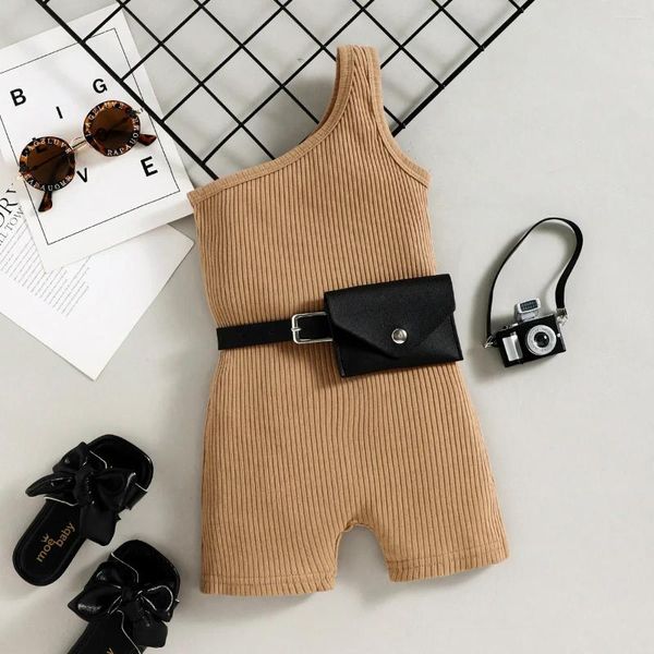 Conjuntos de ropa para niños Europa SND Estados Unidos Summer Solid Color Fit One Shoulder Bag 2 PCS Girl Fashion Jumpsuit 1-6T