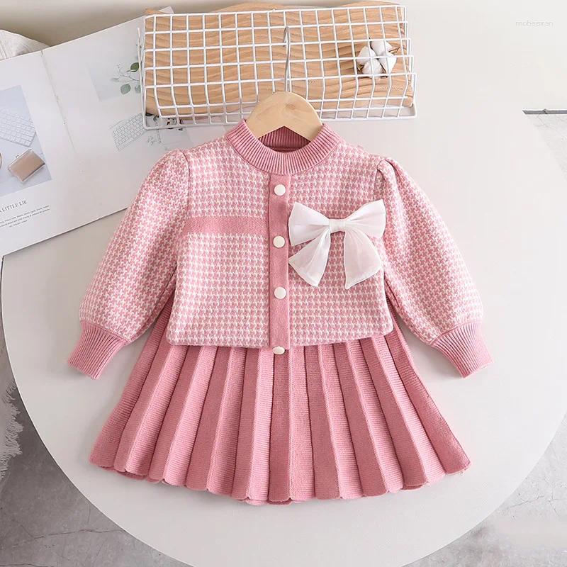 Clothing Sets Kids Fashion Winter Girl Tweed Fall Children Suits 1-8Ys Elegant Outfit Birthday Sweet For Girls 2Pcs