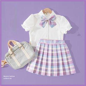 Ensembles de vêtements enfants fille tenue 2 pièces ensemble printemps automne adolescents fille chemise de mode mignonne jupe courte étudiants Boutique ensembles de filles adolescentes 230626