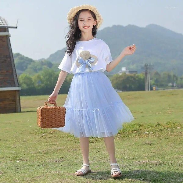 Vêtements Ensembles pour enfants Girl Summer Child Baby Girls Vêtements Bow T-shirt tutu jupe 2pcs Princess Turnits Suit 3 4 5 6 8 10 12 ans