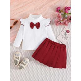 Ensembles de vêtements Kids Girls 3-24 mois à manches longues Shirt High Colhirt and Preeted Jirt Suit Toddler Baby Clothing Suit Fashion Kidsl2405