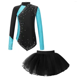 Kledingsets Kids Girls Ballet Dance Performance kostuums Patchwork lange mouw onregelmatige pullover tops met tutu mesh rok voor gymnastiek