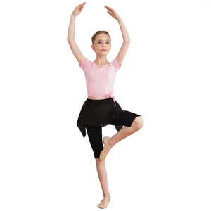 Vêtements Ensembles Kids Girls Ballet Danse Training Tops Tops Couleur solide à manches courtes Top à manches avec leggings à jupes en mousseline