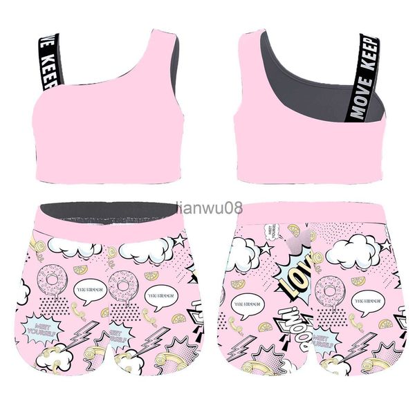 Conjuntos de ropa Niños Niñas Ballet Ropa de baile Traje deportivo Correas de hombro asimétricas Blusas y pantalones cortos Conjunto de ropa deportiva para gimnasio Yoga Danza Entrenamiento x0803