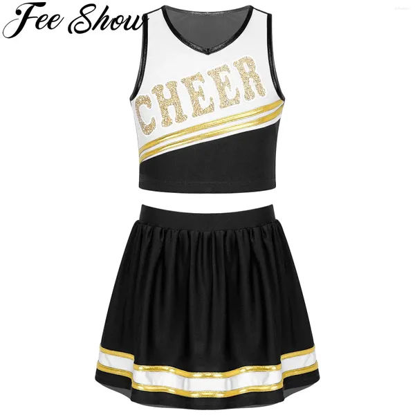 Vêtements Ensembles Kids Girls Cheerleading Dance Costume Halloween Cosplay Lettre sans manches