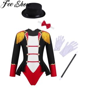 Ensembles de vêtements Costume de cirque pour filles, justaucorps à manches longues avec chapeau à nœud papillon, ensemble de gants de baguette magique pour Halloween, déguisement de noël, 230914