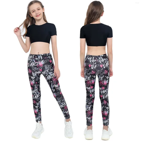 Vêtements Ensembles Kids Girls Clothes Gymastics Dancewear Workout Ontfits Sport Cost Top Tops avec lettres hautes Leggings imprimés