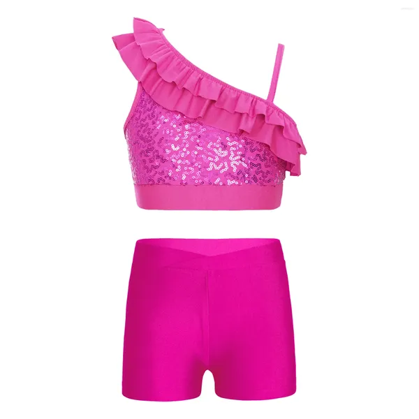 Conjuntos de ropa Niños Niñas Bailando Traje Ballet Dancewear Set Lentejuelas Tanques Crop Top con pantalones cortos para danza Gimnasia Competencia de rendimiento