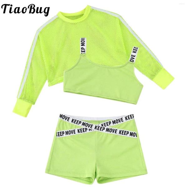 Vêtements Ensembles Kids Girls Hip Hop Jazz Street Dance Costumes Costumes de survêtement Sport Gitre Crop Top avec net Cover Up Tops Shorts Gym Tenues de gymnase