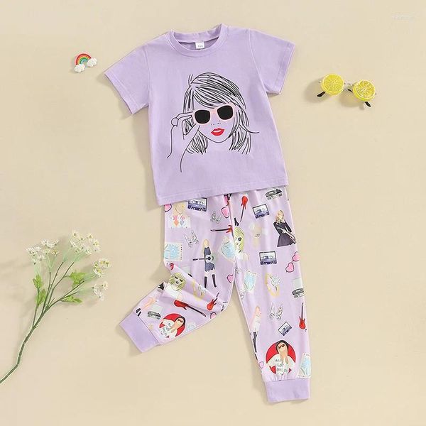 Vêtements Sets Kids Girls Musical Pyjamas T-shirt à manches courtes Pantalons Top Taylor Pjs 2 pièces d'été Concert Tenfit Gift Children