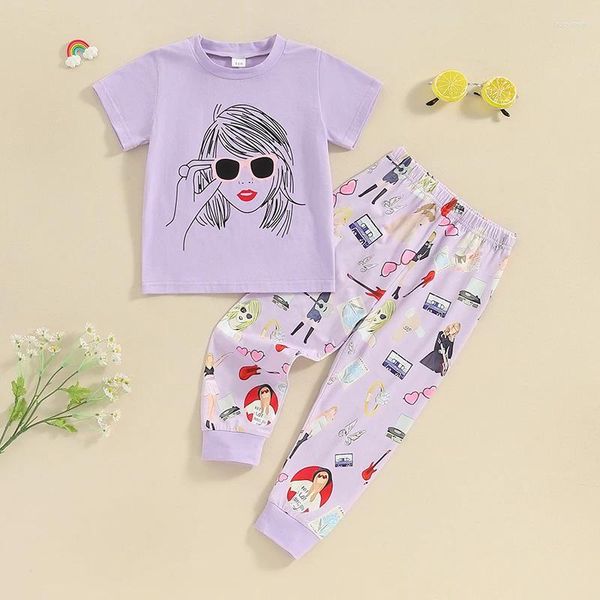 Vêtements Sets Kids Girls Musical Pyjamas T-shirt à manches courtes Pantalons Top Taylor Pjs 2 pièces d'été Concert Tenfit Gift Children