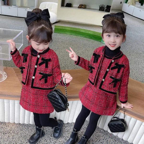 Ensembles de vêtements Enfants Filles Princesse Vêtements Ensemble Printemps Automne Hiver Enfants Fille Velours Chaud Rouge Manteau Robe Robe Vintage Tenues Costume