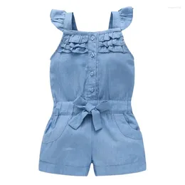 Ensembles de vêtements Kids Girls Mompers Denim Blue Coton Washed Jeans sans manches