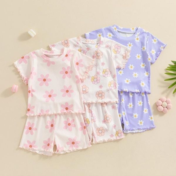 Ensembles de vêtements pour enfants shorts de fleurs T-shirt à manche à manches courtes avec tenue d'été à manches courtes avec tenue d'été