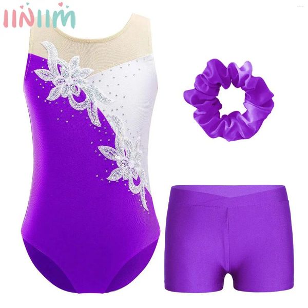 Vêtements Ensembles Kids Girls Sans manches Leotard de danse avec short Boulet Ballet Gymnastique Poute de table Pating Yoga Acrobatics BodySuit Dosswear