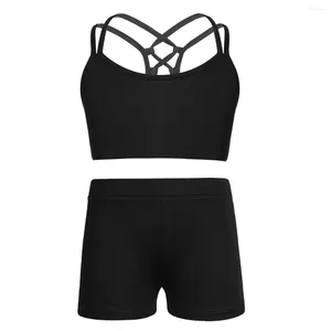 Kledingsets Kinderen Meisjes Sportoutfits Set Mouwloze tanktops met laagbouw dansshorts voor ballettraining Sportkleding Danskleding