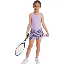 Ensembles de vêtements Enfants Filles Sportswear Tennis Costume Sans Manches Racer Back Gilet Tops Et Jupe Ensemble Pour Danse Yoga Courir Entraînement Survêtement