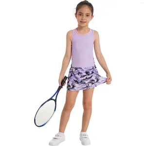 Ensembles de vêtements Enfants Filles Sportswear Tennis Costume Sans Manches Racer Back Gilet Tops Et Jupe Ensemble Pour Danse Yoga Courir Entraînement Survêtement