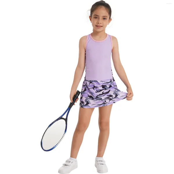 Conjuntos de ropa para niñas para niñas Sportswear Traje de tenis Sleeveless Carrer Back Vest Tops and Skirt Set for Dance Yoga Running Workout Track