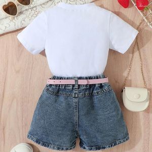 Kledingsets Kids Girls Strawberry Shirts Shirts Tops High Taille Denim Shorts Outfit Little Girl Summer Clothing Set