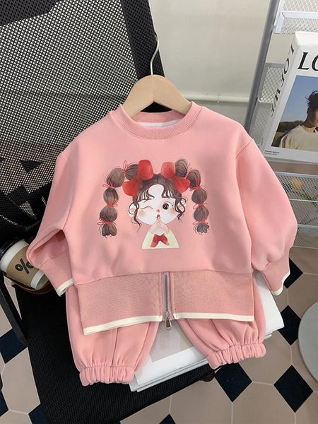 Ensembles de vêtements Kids Girls Suit Cute Cartoon Print Pullover Tops Pantalons 2pcs Spring Automne Sweat-shirt lâche décontracté Vêtements Enfants 2-8Y