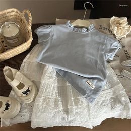 Vêtements Ensembles Kids Girls Summer Summer Solid Puff Sleeve Pullover Soft T-shirt haute taille A-Line White Lace