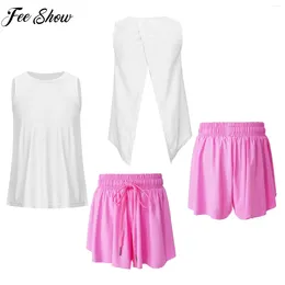 Vêtements Ensembles pour enfants Tennis Girls Set Sans manches Split Back Top Top avec pantalon à cordon jupt pour l'entraînement Yoga Gymnastique Running Sports