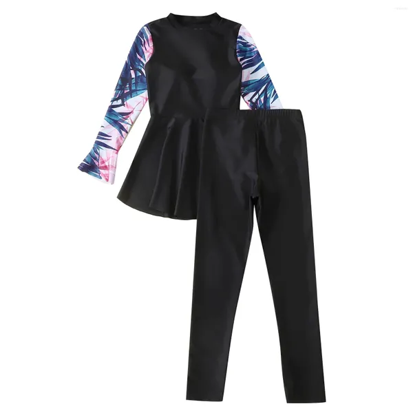 Ensembles de vêtements pour enfants filles en deux pièces imprimées à manches longues à manches longues à manches longues MAINTREMENT ROBE TOP avec pantalon Rash Guard pour Water Park Beach