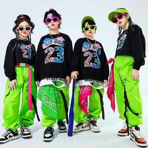 Vêtements Ensembles Kids Hip Hop Green Oversize Croptops Streetwear Poches décontractées Pantalons de fret pour fille Boy Jazz Dance Costume Costume
