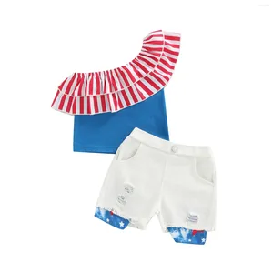 Vêtements Ensembles d'enfants pour bébé bébé filles Star Star Striped Flag Prints Tops Automne Summer court pour la journée indépendante 1-6T