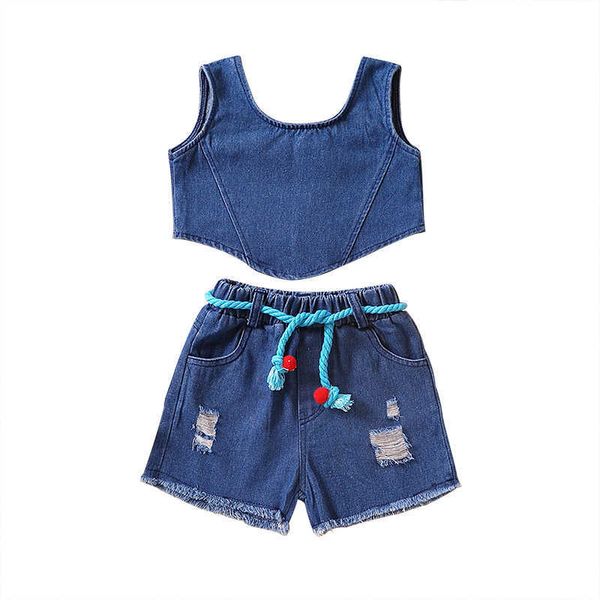 Ensembles de vêtements pour bébés filles, tenue d'été, débardeur en jean à fermeture éclair et short en Denim déchiré élastique, ensemble de vêtements 2 pièces