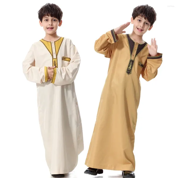 Conjuntos de ropa Niños Robe Adolescentes 2023 Color sólido Thobe Boys Árabe Ramadán Thawb Niños 5-12 años Ropa popular Traje nacional de manga larga