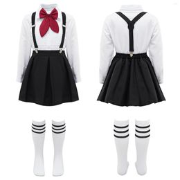 Kleding sets kinderschool uniformen kinderen meisjes koor podium performance outfits schoolmeisjes revers vlinder stropdas top met jaagse rok en