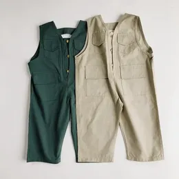 Kleding Sets Kinderen Solid Color Jumpsuits 2024 Autumn Unisex Losse overalls Girls All-match casual broek