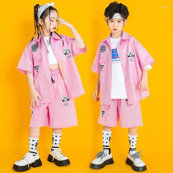 Ensembles de vêtements pour enfants, vêtements de scène, tenues de spectacle, Hip Hop rose, t-shirt surdimensionné, pantalons décontractés pour filles et garçons, Costume de danse Jazz