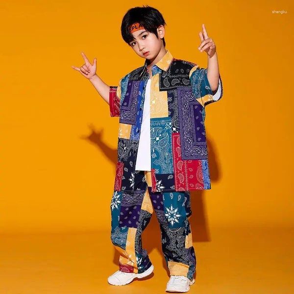 Conjuntos de ropa Ropa de baile callejero para niños Camisas sueltas Pantalones de hip hop Traje Kpop Trajes de baile de jazz para niñas Ropa de rendimiento de hip hop para niños