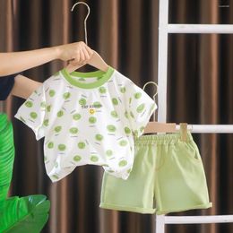Ensemble de vêtements pour enfants Ensemble de vêtements d'été 2024 coréen Fashion O-Neck Cartoon Print T-shirt à manches courtes et shorts Baby Boys Boutique