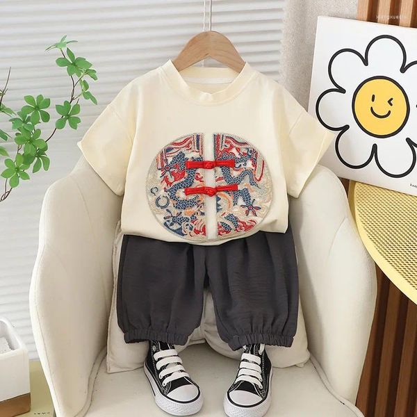 Ensembles de vêtements Enfants Ensemble d'été 2024 Fashion Baby Boy Vêtements 2 à 3 ans de style chinois T-shirts à manches courtes et shorts Boys Suit