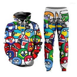 Kledingsets Kindersweatshirtset 3D-print Countryball Polandballs Jongens Meisjes Hoodie Broek Tweedelige losse sweatshirts met lange mouwen